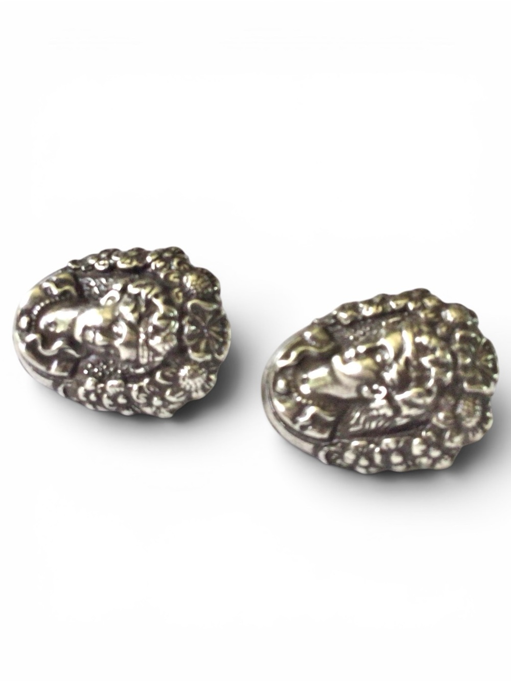 Vintage Brighton Silver‑Plated Heart Cameo Stud Earrings – Pierced - Picture 7 of 11